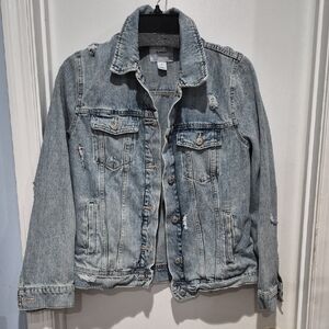 Old Navy Medium Wash Denim Jean Jacket Distressed Destructed